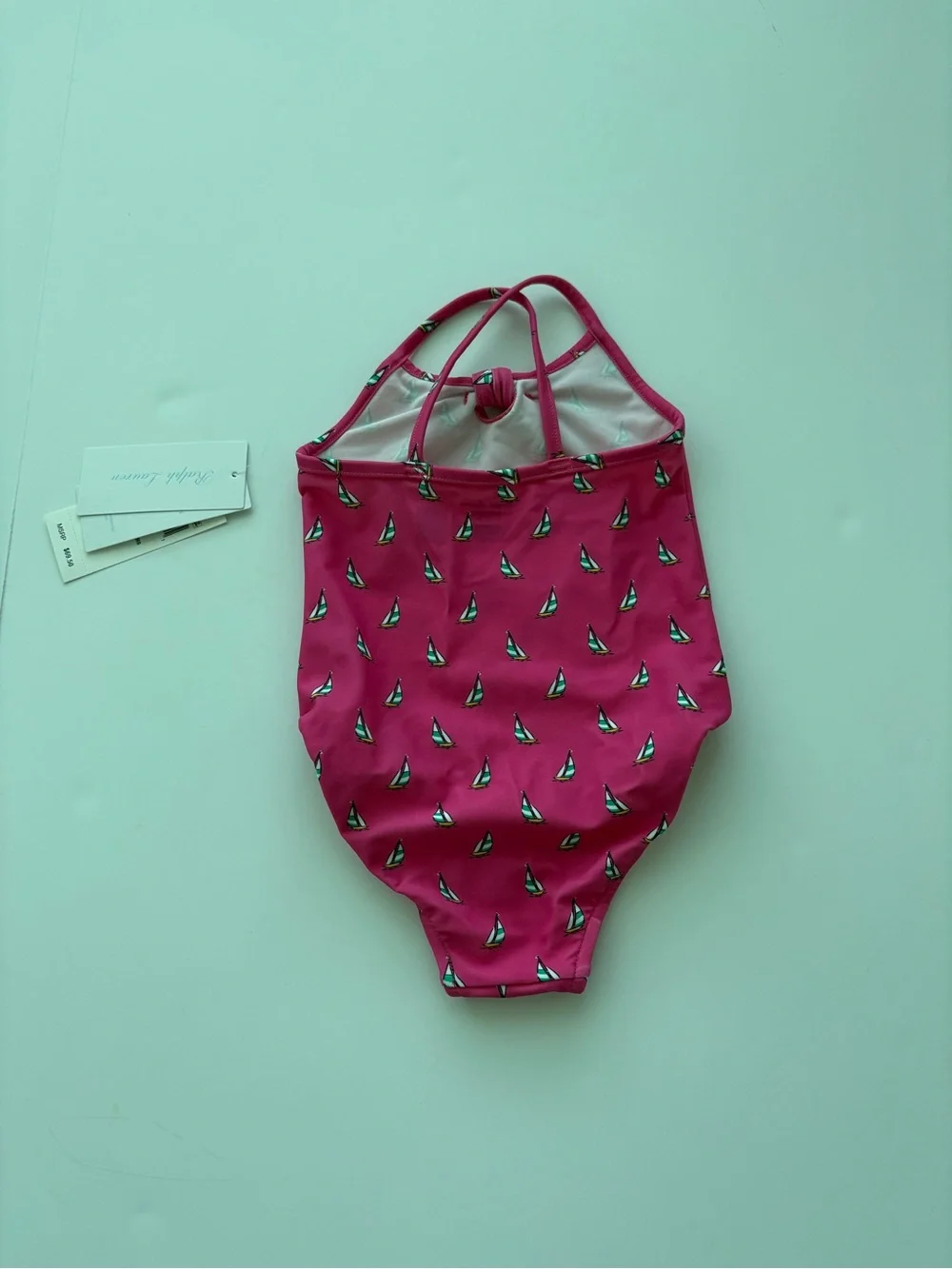 Ralph Lauren Baby Girls Sailboat One Piece Swimsuit Pink NWT Size 3M/6M